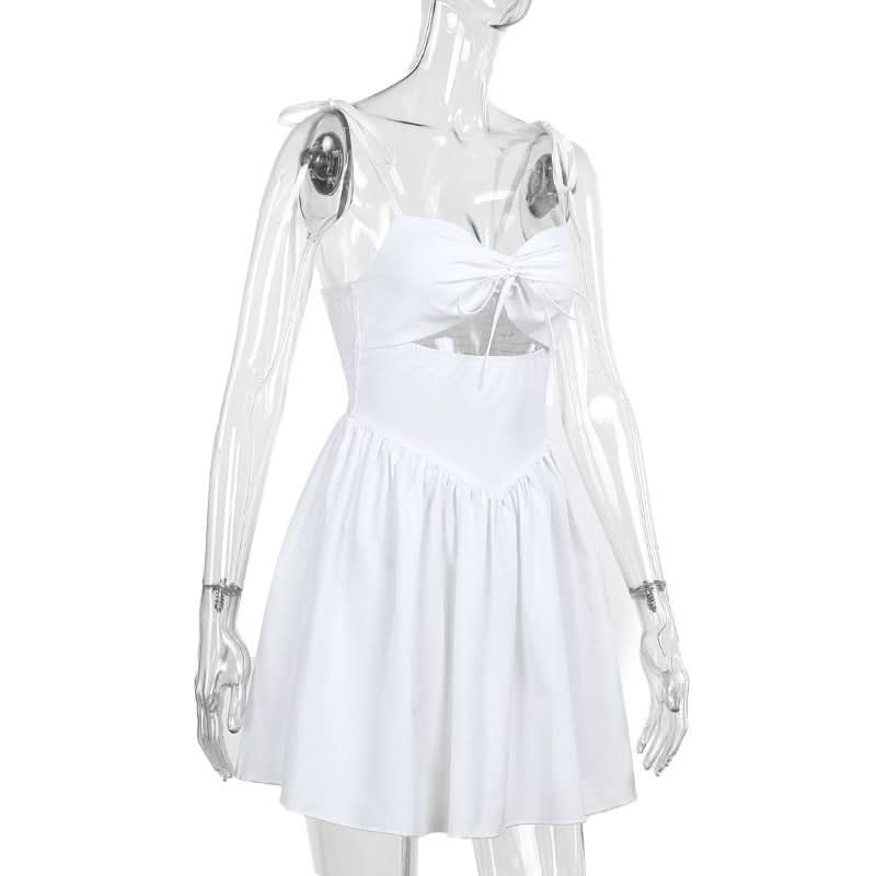 Self tie ruched hollow out smocked cami cut out mini dress
