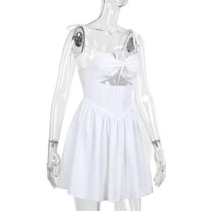 Self tie ruched hollow out smocked cami cut out mini dress