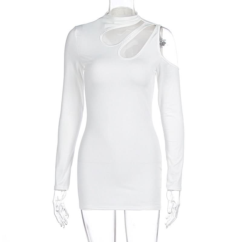 Long sleeve hollow out irregular solid cut out mini dress