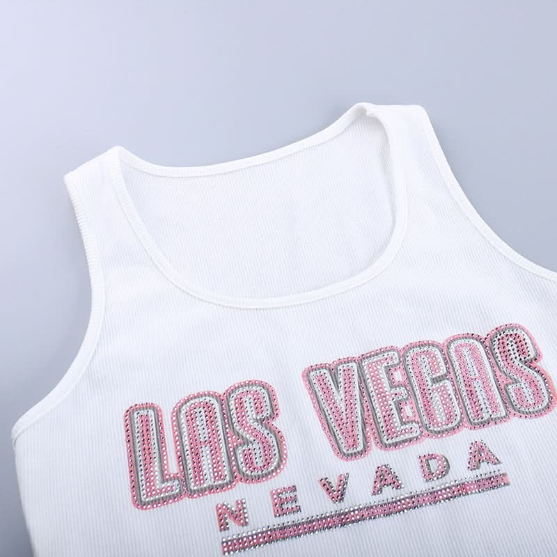 Ribbed u neck letter pattern tank top
