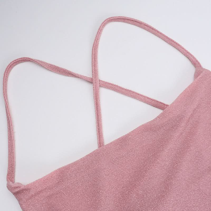 Cross back self tie slit square neck cami midi dress