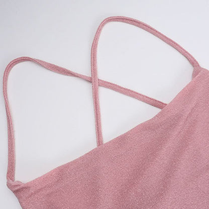 Cross back self tie slit square neck cami midi dress