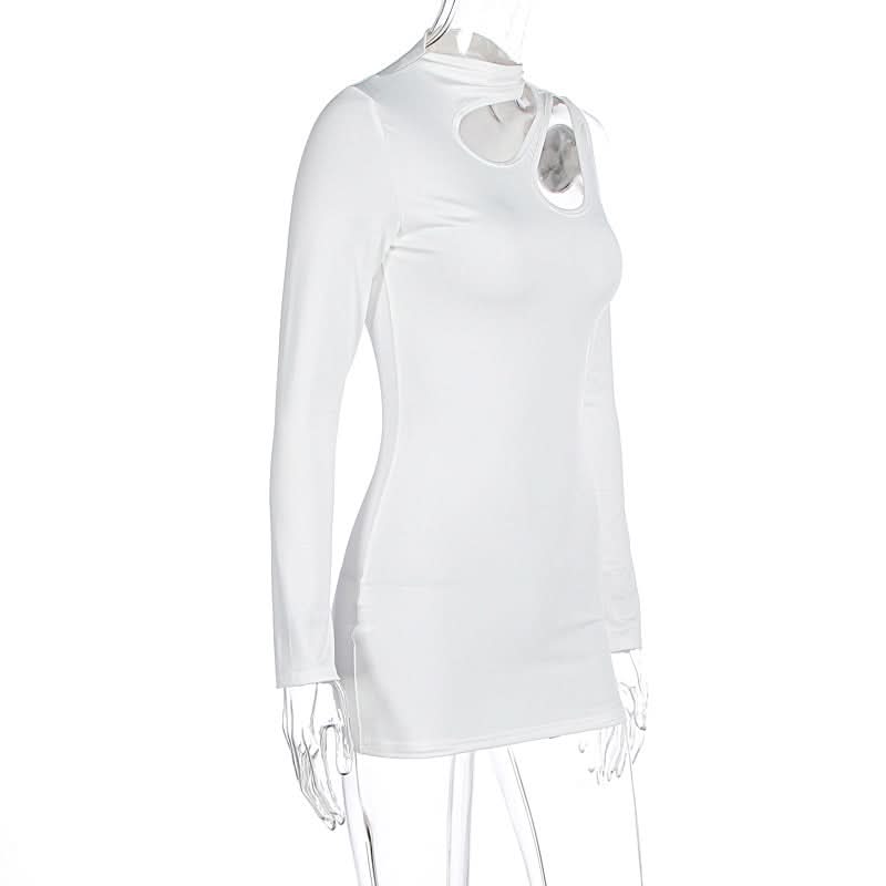 Long sleeve hollow out irregular solid cut out mini dress