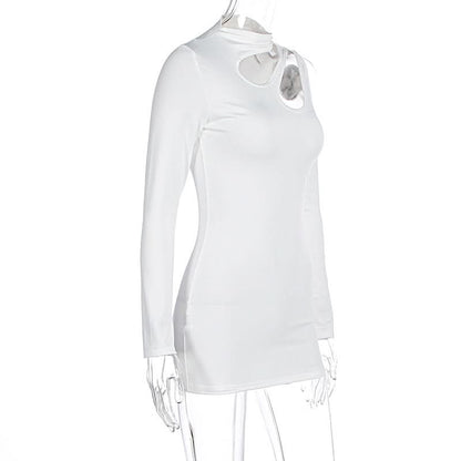 Long sleeve hollow out irregular solid cut out mini dress