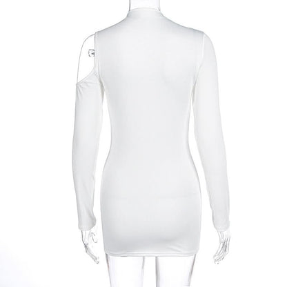 Long sleeve hollow out irregular solid cut out mini dress