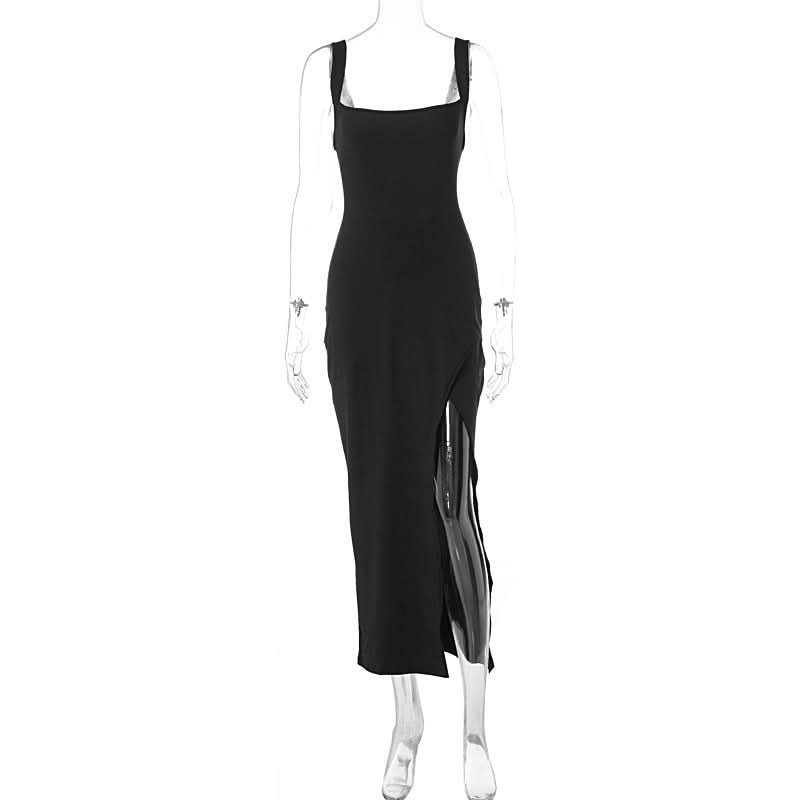 Slit square neck irregular self tie ruched midi dress