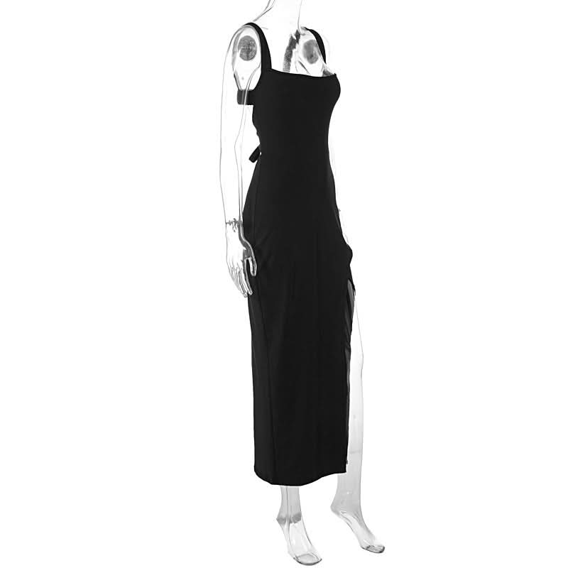 Slit square neck irregular self tie ruched midi dress
