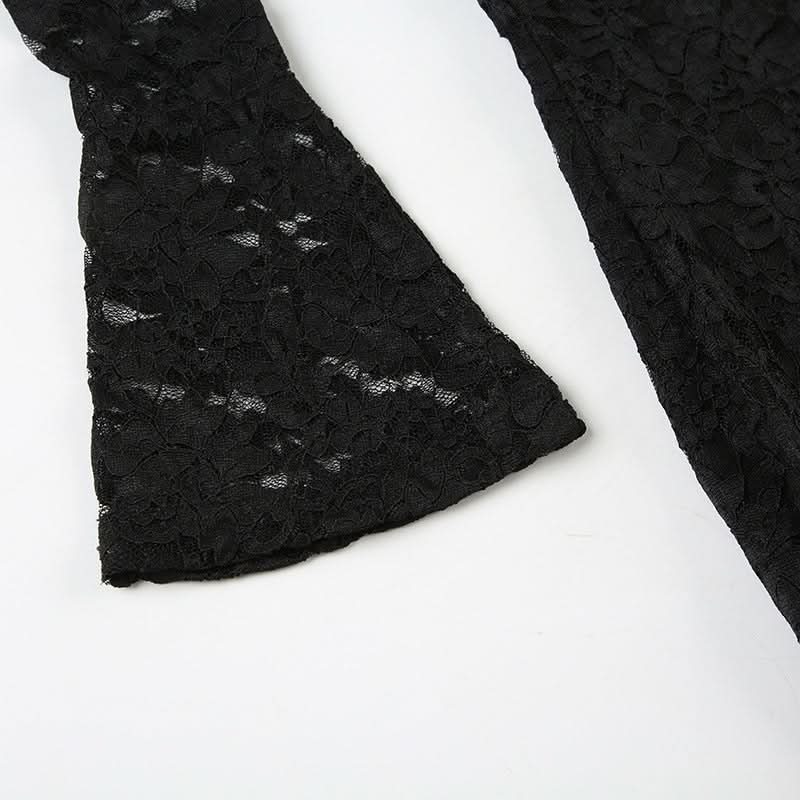 Long flared sleeve lace off shoulder solid mini dress