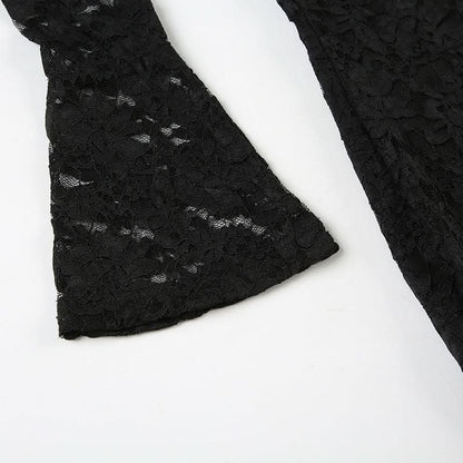 Long flared sleeve lace off shoulder solid mini dress