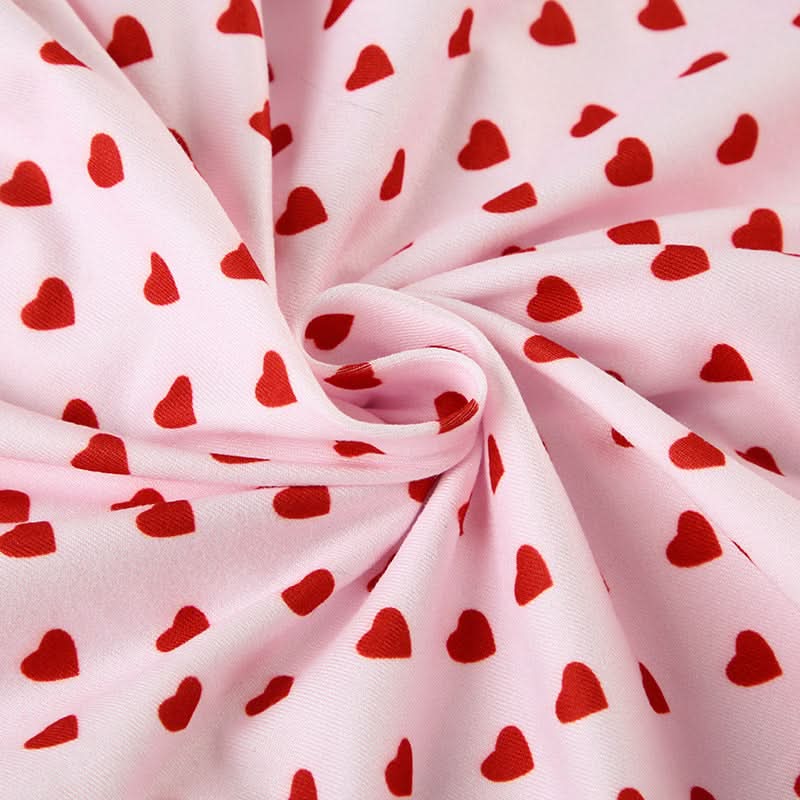 Bowknot lace hem v neck heart print cami pant set