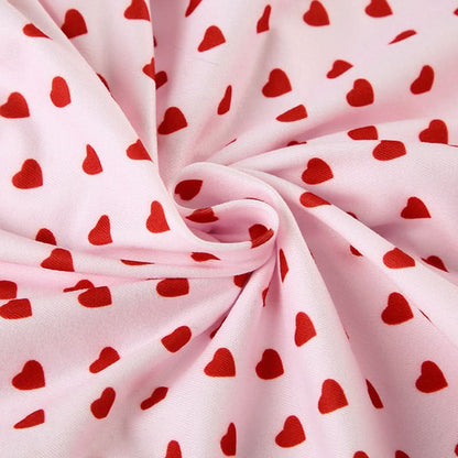 Bowknot lace hem v neck heart print cami pant set