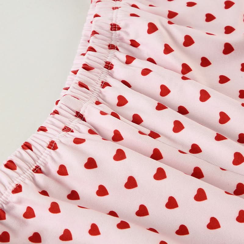 Bowknot lace hem v neck heart print cami pant set