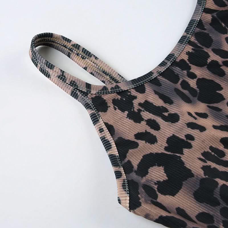 Leopard print u neck ribbed backless cami pant set