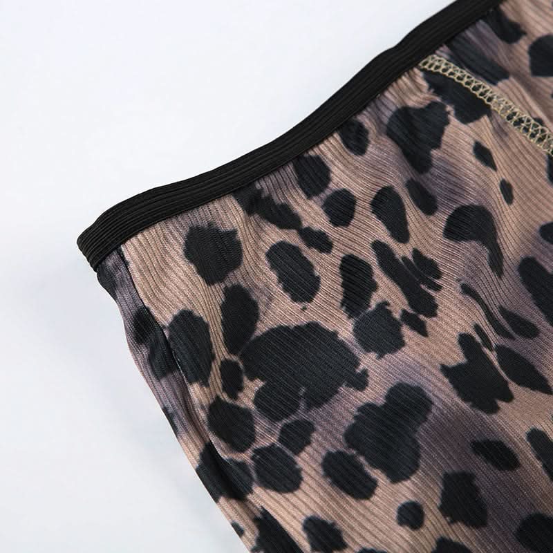 Leopard print u neck ribbed backless cami pant set
