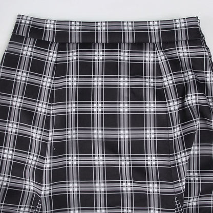 Plaid patchwork contrast zip-up maxi skirt