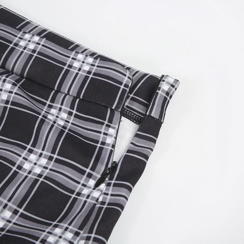 Plaid patchwork contrast zip-up maxi skirt