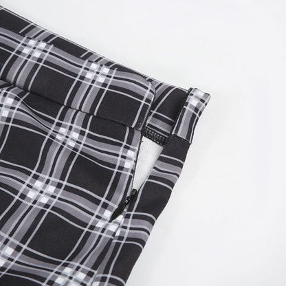 Plaid patchwork contrast zip-up maxi skirt