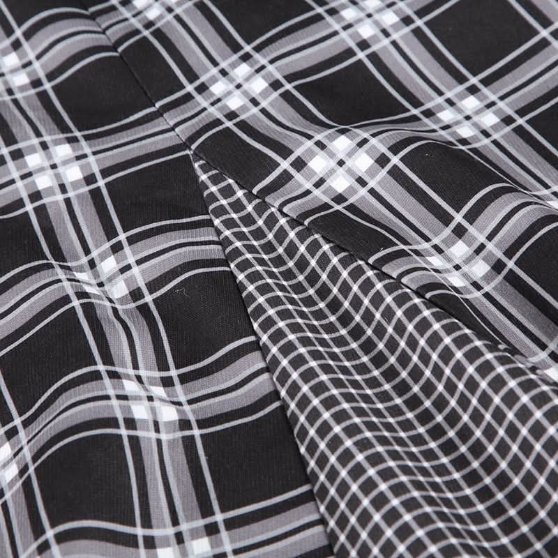 Plaid patchwork contrast zip-up maxi skirt