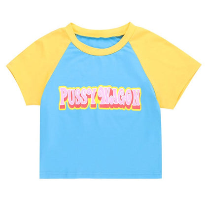 Short sleeve crewneck contrast letter print top