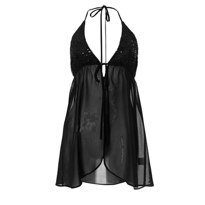 Halter v neck glitter mesh top