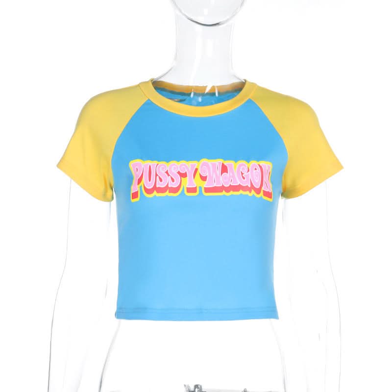 Short sleeve crewneck contrast letter print top