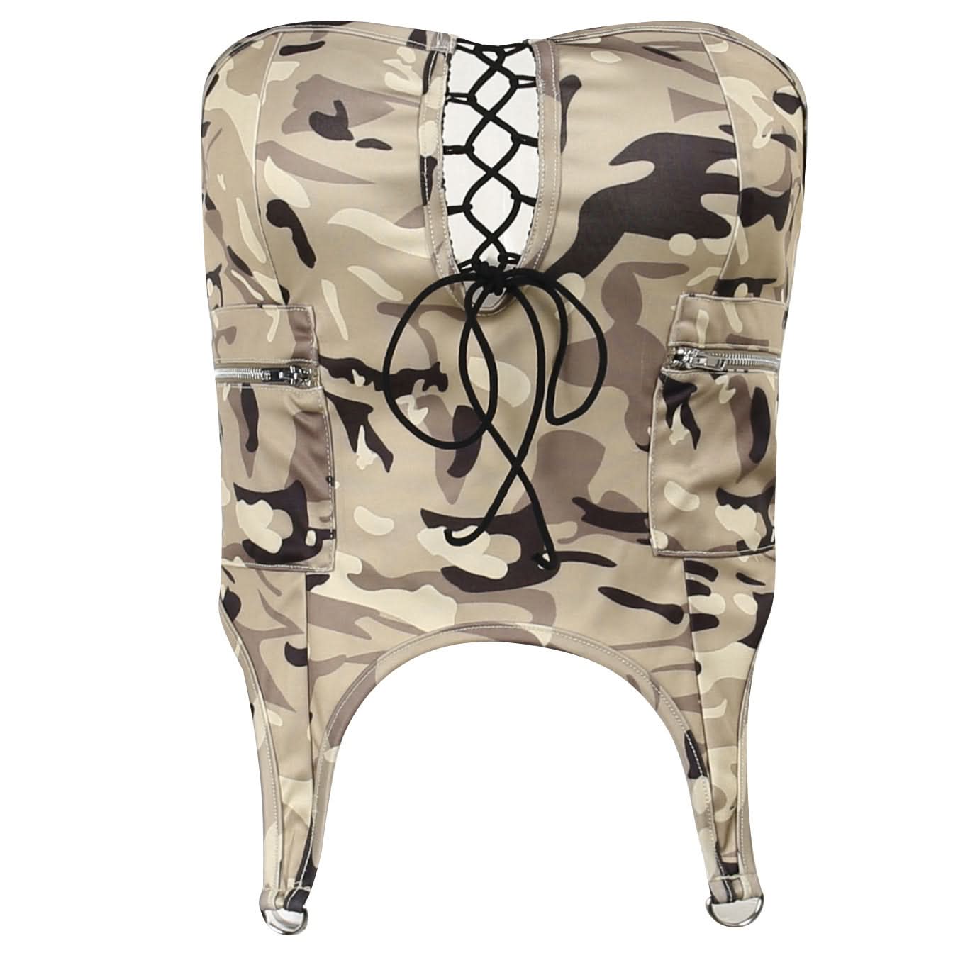 Camouflage lace up zip up tube top