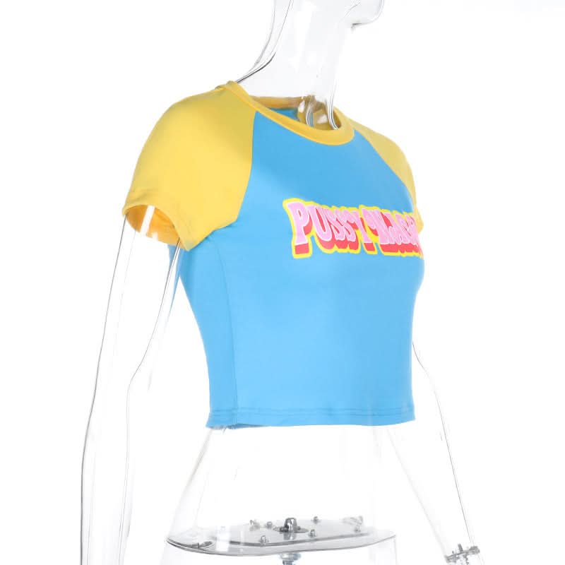 Short sleeve crewneck contrast letter print top