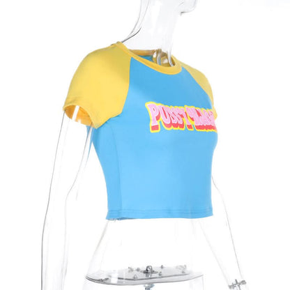 Short sleeve crewneck contrast letter print top