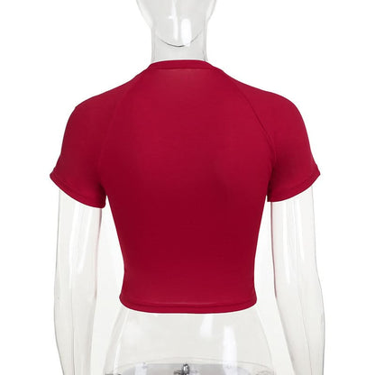 Crewneck short neck cherry print top