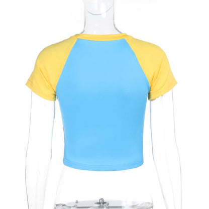 Short sleeve crewneck contrast letter print top