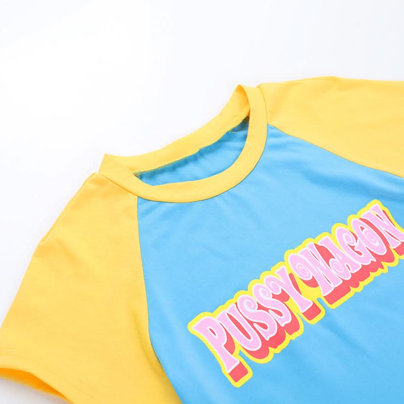 Short sleeve crewneck contrast letter print top