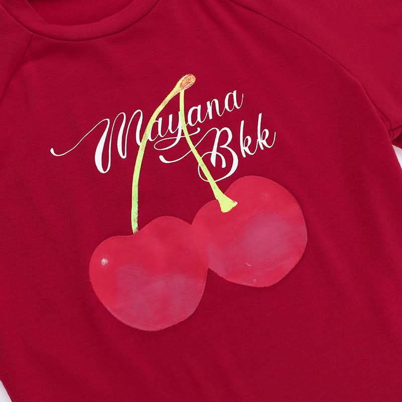 Crewneck short neck cherry print top