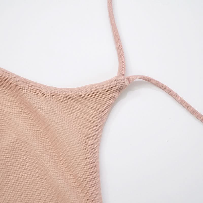 Halter flower print backless mesh midi dress