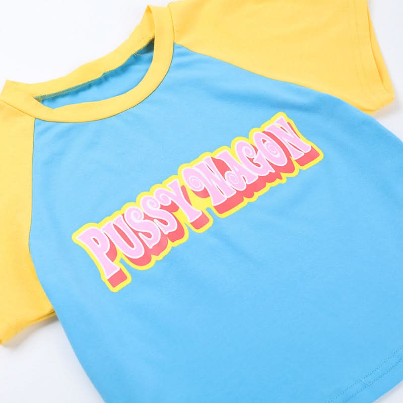 Short sleeve crewneck contrast letter print top