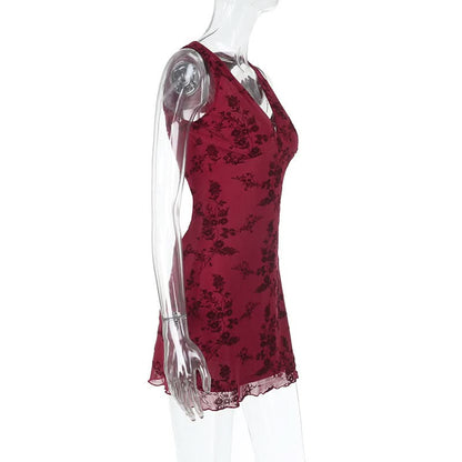 V neck sleeveless mesh mini dress