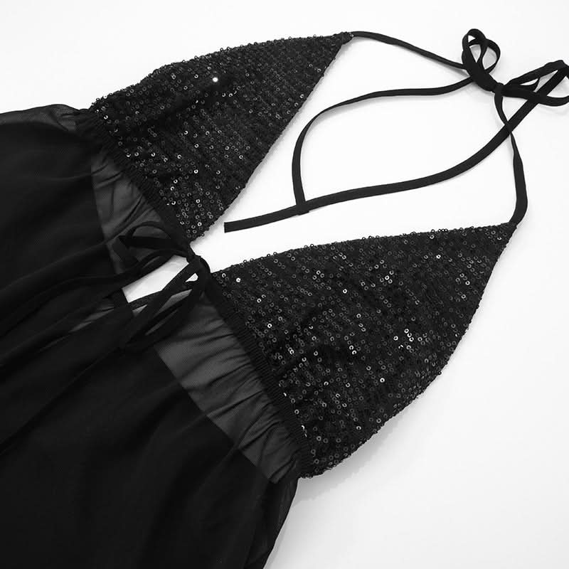 Halter v neck glitter mesh top