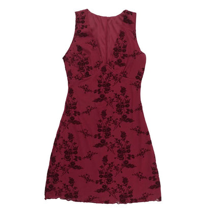 V neck sleeveless mesh mini dress