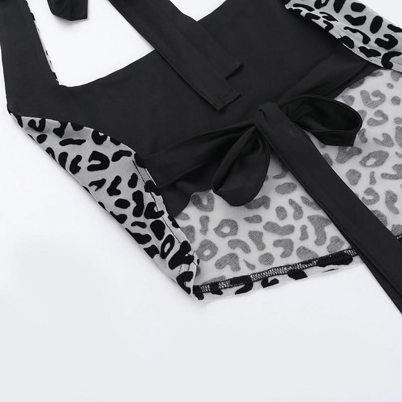 Halter leopard print self tie backless top