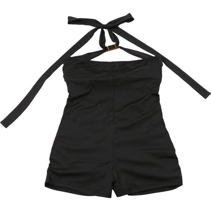 Halter hollow out ruched self tie romper