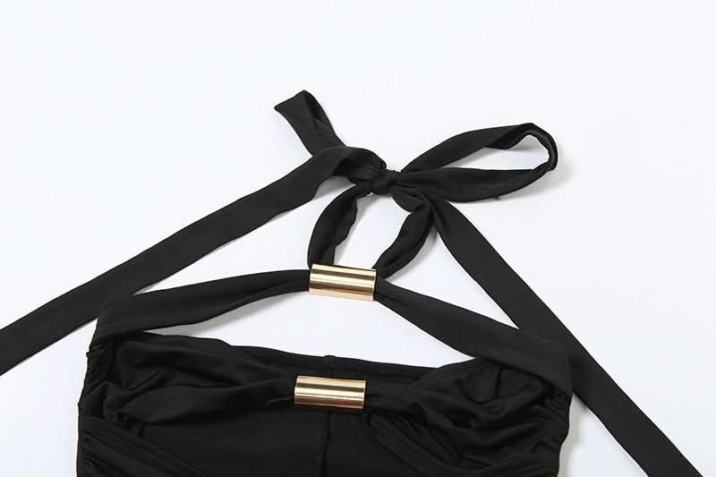 Halter hollow out ruched self tie romper