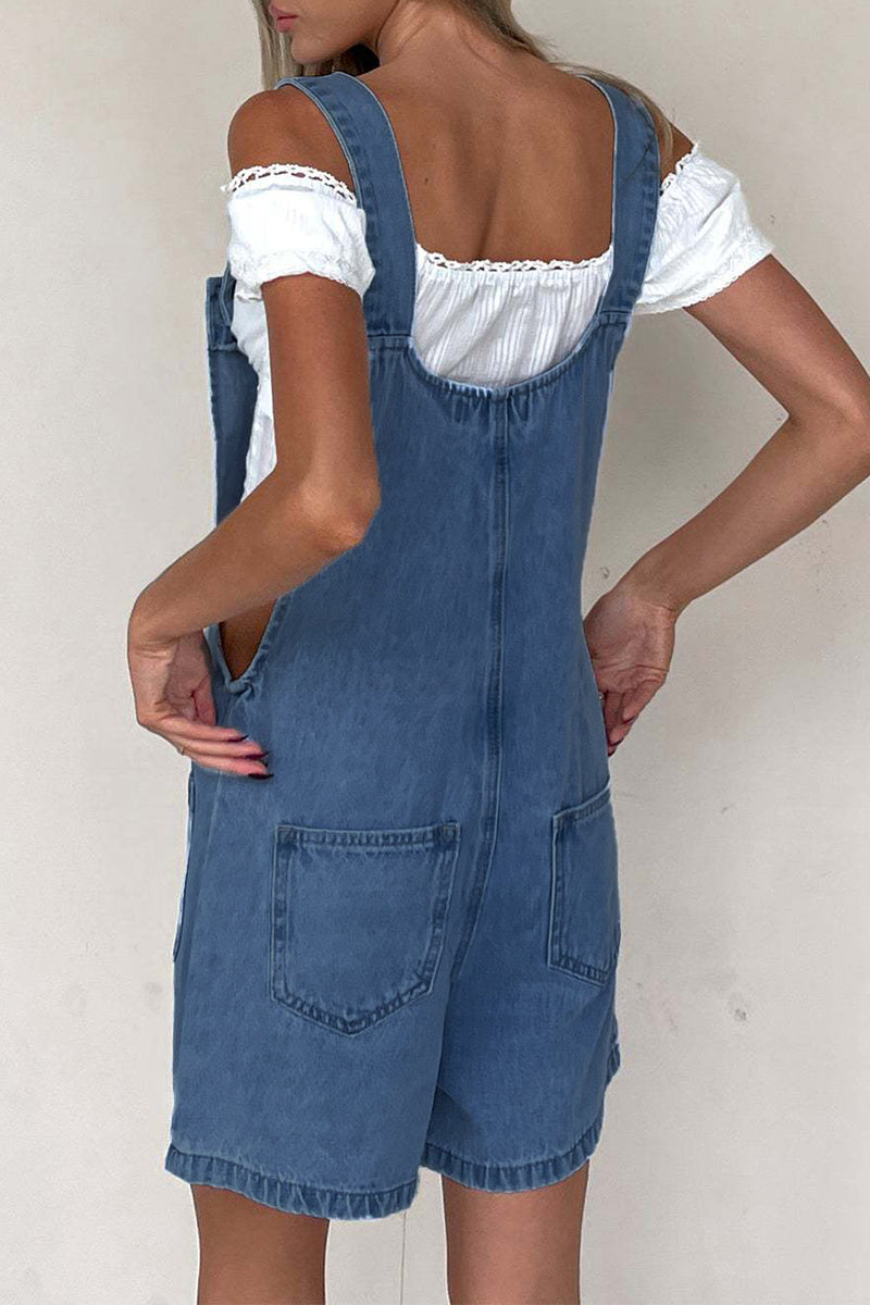 Casual Pocket Buttons U Neck Loose Rompers