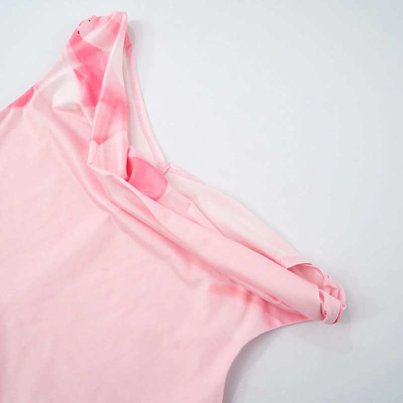 One shoulder flower print ruched maxi dress