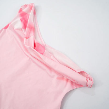 One shoulder flower print ruched maxi dress