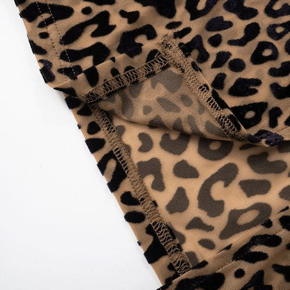 Leopard print gloves slit tube maxi dress