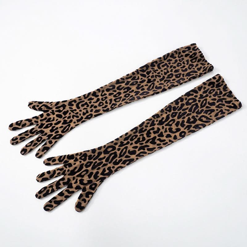 Leopard print gloves slit tube maxi dress