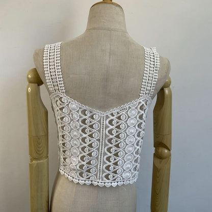 Embroidery hollow out cami cut out top