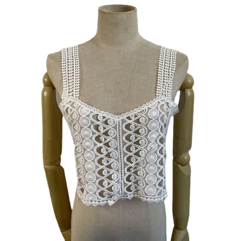 Embroidery hollow out cami cut out top