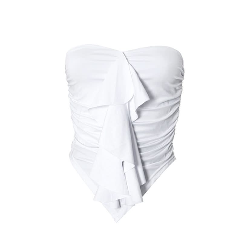 Ruffle ruched solid tube top
