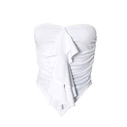 Ruffle ruched solid tube top