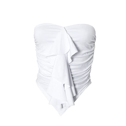 Ruffle ruched solid tube top